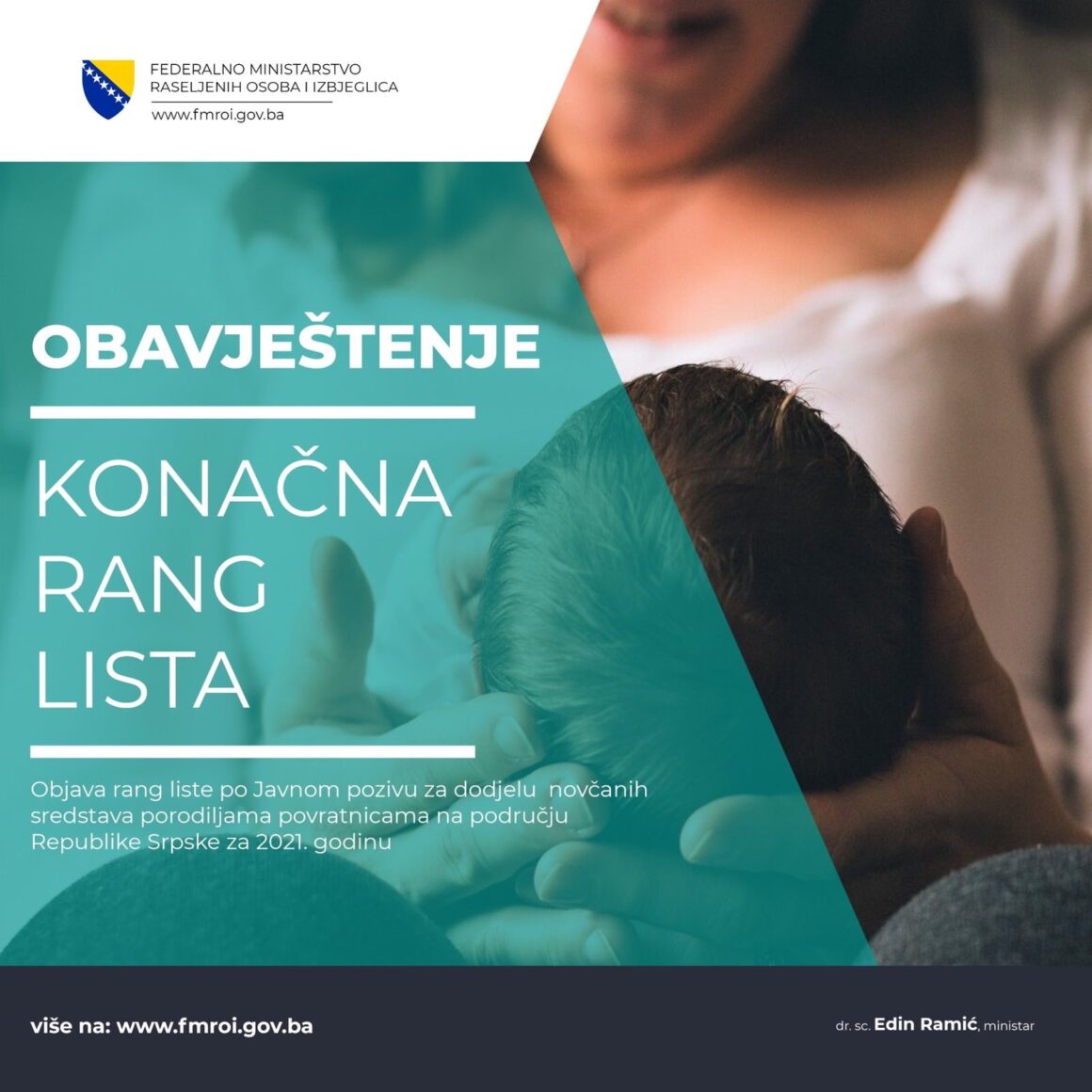 O D L U K A O UTVRĐIVANJU KONAČNE LISTE KORISNIKA pomoći po osnovu Javnog poziva za dodjelu  novčanih sredstava porodiljama povratnicama na području Republike Srpske za 2021. godina