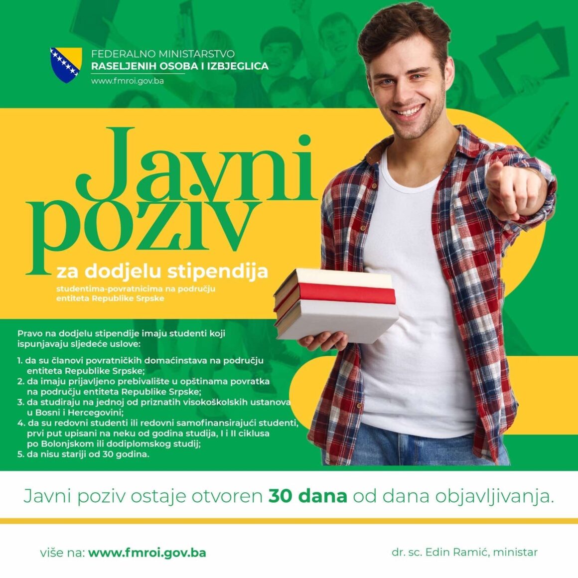Javni oglas za dodjelu stipendija studentima-povratnicima na području entiteta Republike Srpske