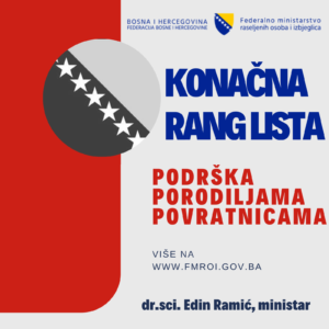 KONAČNA RANG LISTA po osnovu Javnog poziva za dodjelu novčanih sredstava porodiljama povratnicama na području entiteta Republika Srpska za 2022. godinu