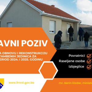 Javni poziv izbjeglicama iz Bosne i Hercegovine, raseljenim licima i povratnicima u Bosni i Hercegovini za obnovu i rekonstrukciju stambenih jedinica za period 2024. i 2025. godine