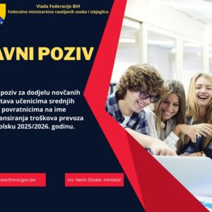 Javni poziv za dodjelu novčanih sredstava učenicima srednjih škola povratnicima na ime sufinansiranja troškova prevoza za školsku 2025/2026. godinu