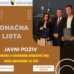 Konačna lista potencijalnih učesnika u Programu pomoći u obavljanju pripravničkog staža povratnika sa VSS za 2025.godine