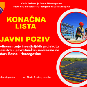 Konačna lista Javni poziv za sufinansiranje investicijskih projekata iseljeništva u povratničkim sredinama na prostoru Bosne i Hercegovine