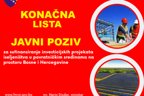 Konačna lista Javni poziv za sufinansiranje investicijskih projekata iseljeništva u povratničkim sredinama na prostoru Bosne i Hercegovine Konačna lista Javni poziv za sufinansiranje investicijskih projekata iseljeništva u povratničkim sredinama na prostoru Bosne i Hercegovine