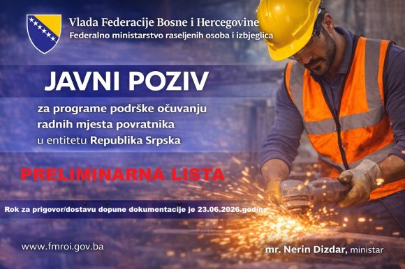 PRELIMINARNA LISTA POTENCIJALNIH KORISNIKA POMOĆI – podrška očuvanju radnih mjesta u entitetu Republika Srpska 2026.godine PRELIMINARNA LISTA POTENCIJALNIH KORISNIKA POMOĆI – podrška očuvanju radnih mjesta u entitetu Republika Srpska 2026.godine