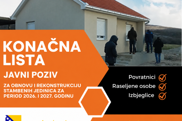 KONAČNA LISTA POTENCIJALNIH KORISNIKA po osnovu Javnog poziva izbjeglicama, raseljenim licima i povratnicima u Bosni i Hercegovini za obnovu i rekonstrukciju stambenih jedinica za period 2026. i 2027. godine KONAČNA LISTA POTENCIJALNIH KORISNIKA po osnovu Javnog poziva izbjeglicama, raseljenim licima i povratnicima u Bosni i Hercegovini za obnovu i rekonstrukciju stambenih jedinica za period 2026. i 2027. godine