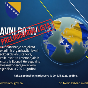 PRELIMINARNA LISTA – Javni poziv za sufinansiranje projekata nevladinih organizacija, javnih visokoškolskih ustanova, javnih instituta i memorijalnih centara u 2026. godini PRELIMINARNA LISTA – Javni poziv za sufinansiranje projekata nevladinih organizacija, javnih visokoškolskih ustanova, javnih instituta i memorijalnih centara u 2026. godini