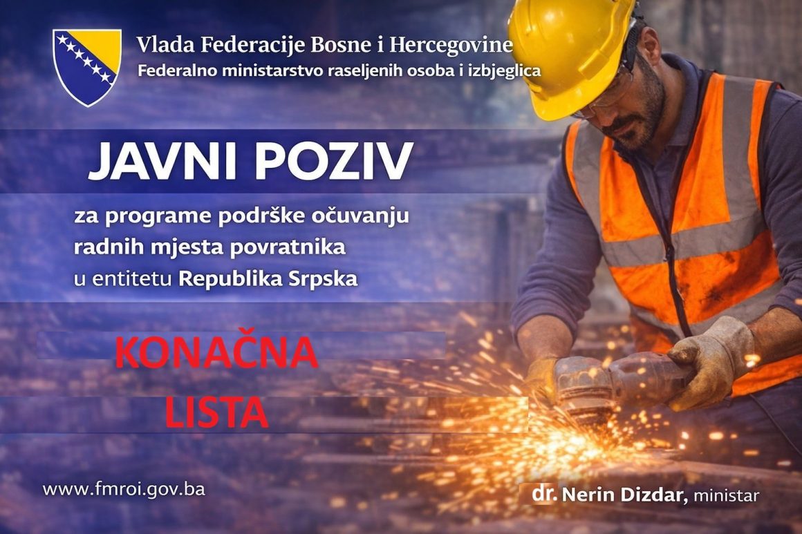 KONAČNA LISTE POTENCIJALNIH KORISNIKA POMOĆI po Javnom pozivu za podršku očuvanju radnih mjesta povratnikau entitetu Republika Srpska za 2026. godinu
